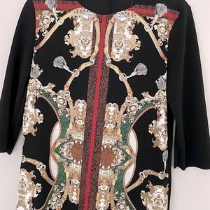 Zara Black Shift Dress, multi-color tassel/rope print, 3/4 sleeves. Size Small